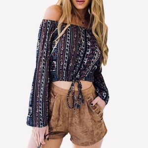 Wren bohemian floral off shoulder crop peasant top